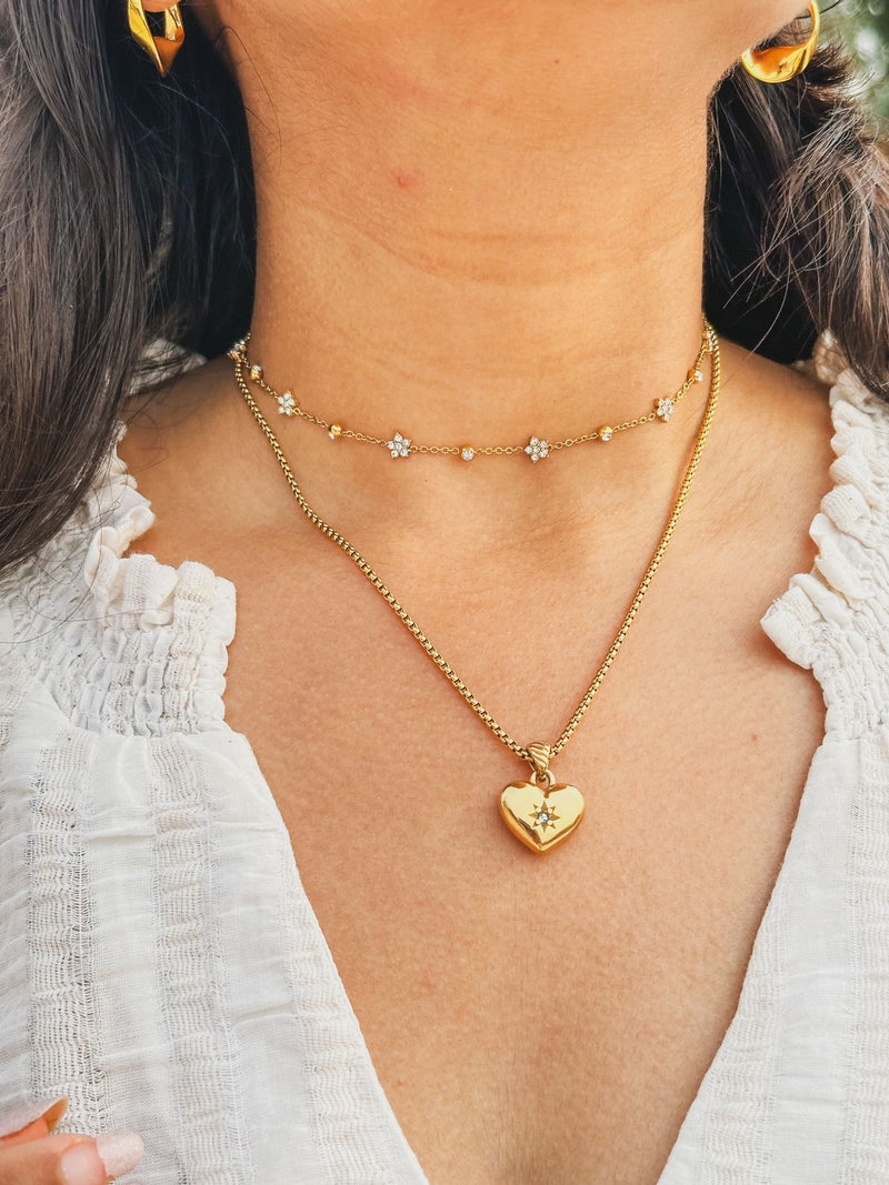 18kt Gold Plated Cubic Zirconia Flower Charm Choker Necklace, Myra (pre-order)