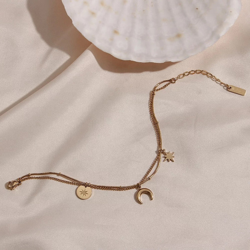 18 Kt Gold Plated Moon Star Charm bracelet, Francessca - Inaya Accessories