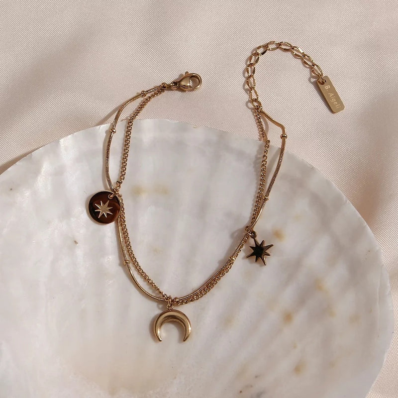 18 Kt Gold Plated Moon Star Charm bracelet, Francessca - Inaya Accessories