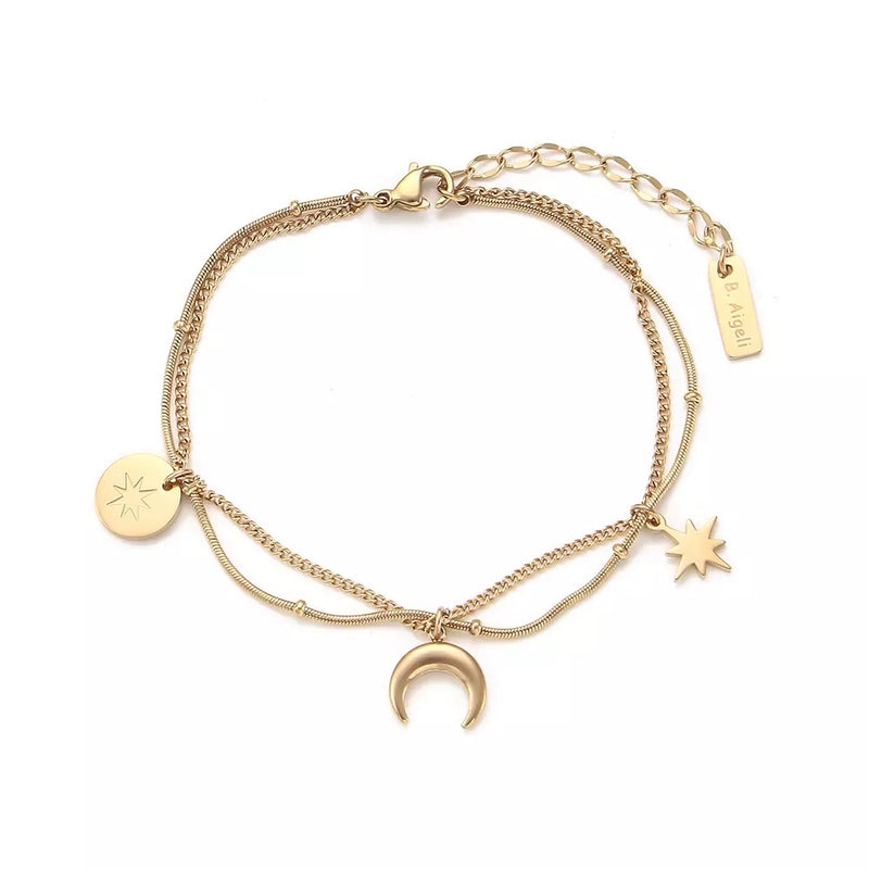 18 Kt Gold Plated Moon Star Charm bracelet, Francessca - Inaya Accessories