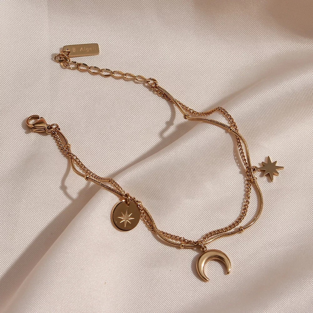 18 Kt Gold Plated Moon Star Charm bracelet, Francessca - Inaya Accessories