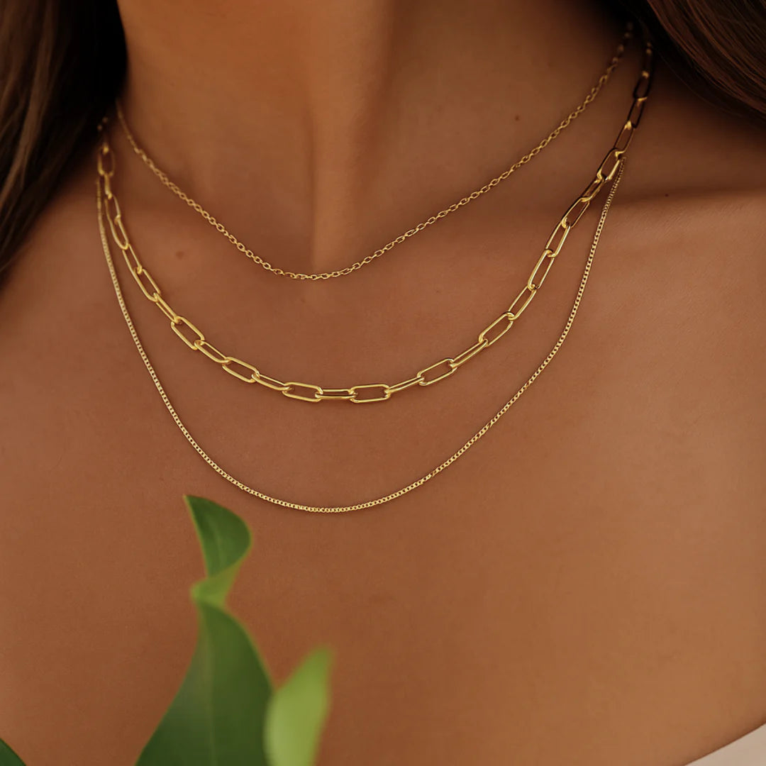 18kt Gold Plated Triple Layered Snake Paperclip Necklace, Hailey