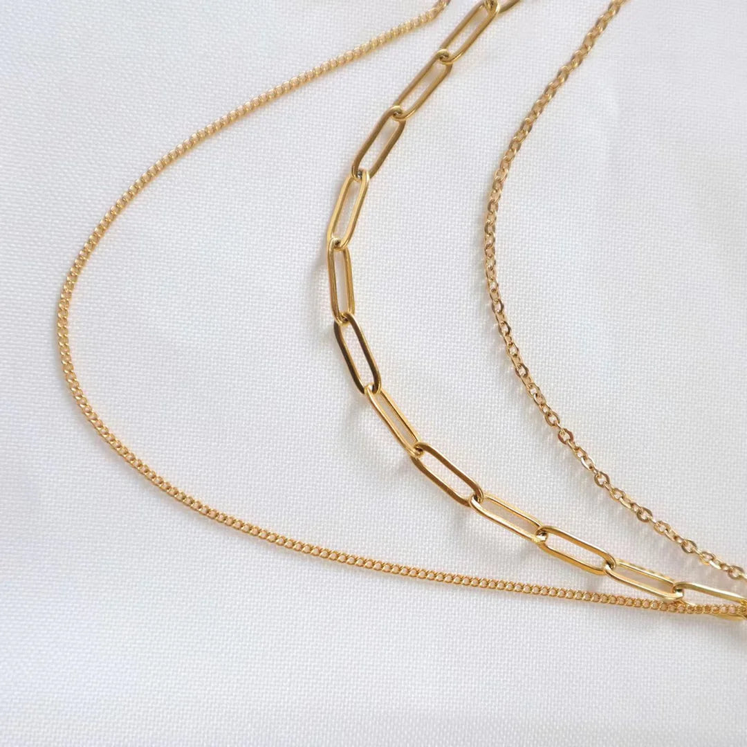 18kt Gold Plated Triple Layered Snake Paperclip Necklace, Hailey