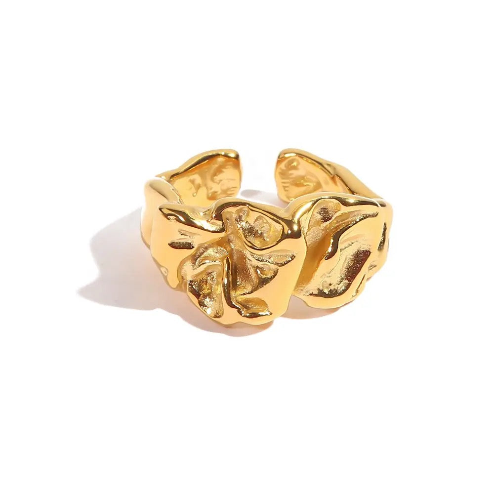 18kt Gold Plated Irregular Lava Textured Ring, Alana - Inaya Accessories
