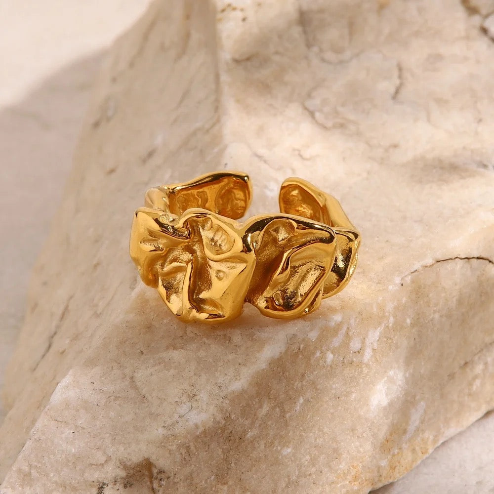 18kt Gold Plated Irregular Lava Textured Ring, Alana - Inaya Accessories