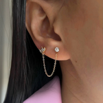 Load image into Gallery viewer, 18kt Gold Plated Dainty &amp; Chic Double Piercing Cartilage Chain Earrings, Eka (single side earring)
