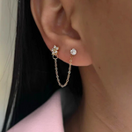 Load image into Gallery viewer, 18kt Gold Plated Dainty &amp; Chic Double Piercing Cartilage Chain Earrings, Eka (single side earring)
