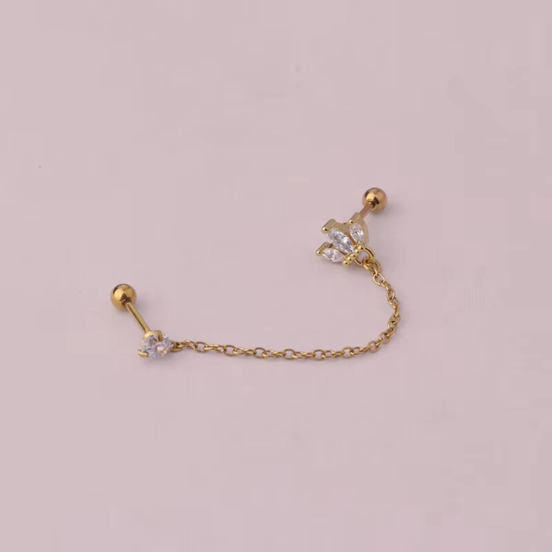 18kt Gold Plated Dainty & Chic Double Piercing Cartilage Chain Earrings, Eka (single side earring)