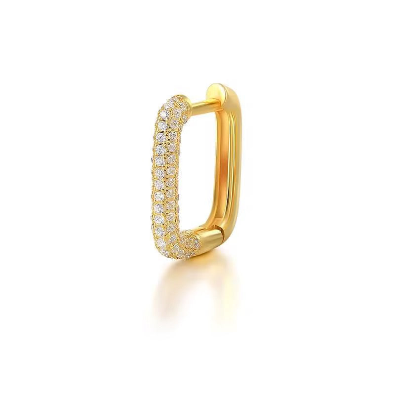 18KT Gold Plated Dainty Zircon Studded Rectangular Stainless Steel Waterproof Earrings, Maisha