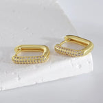 Load image into Gallery viewer, 18KT Gold Plated Dainty Zircon Studded Rectangular Stainless Steel Waterproof Earrings, Maisha
