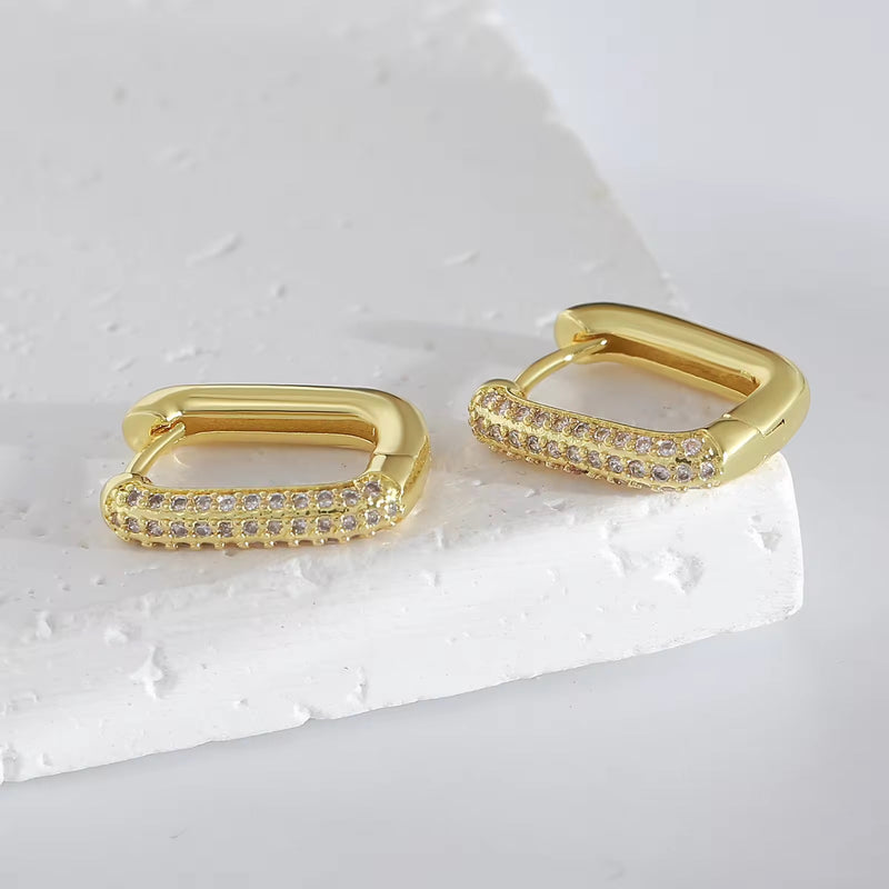 18KT Gold Plated Dainty Zircon Studded Rectangular Stainless Steel Waterproof Earrings, Maisha