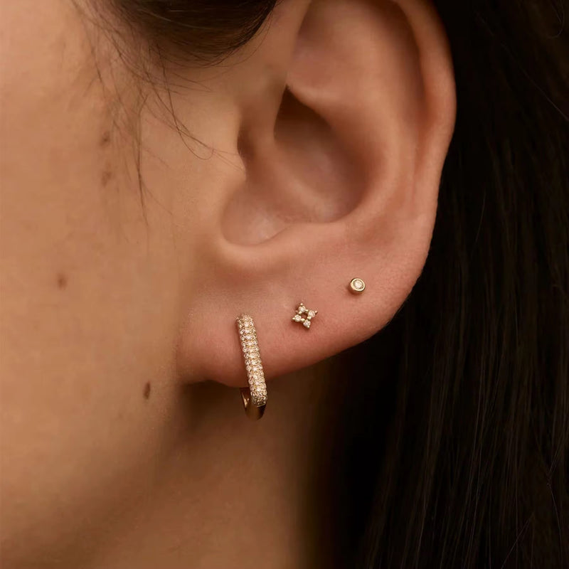 18KT Gold Plated Dainty Zircon Studded Rectangular Stainless Steel Waterproof Earrings, Maisha