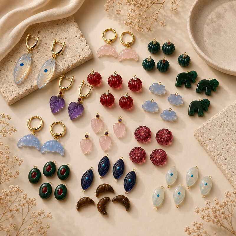 18KT Gold Plated Personalised Carved in Stone Charm Earrings, The Maya Collection