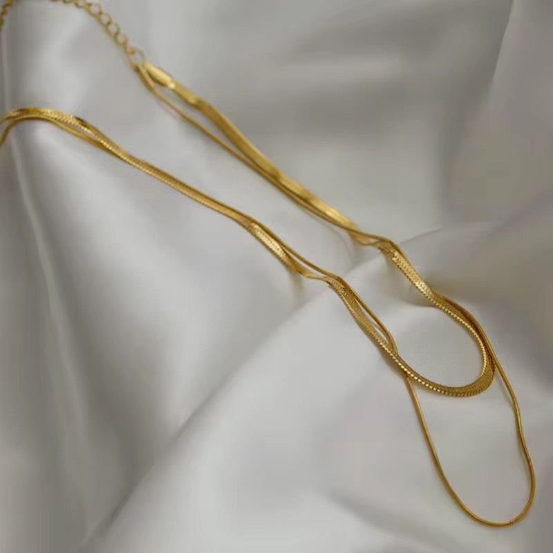 18 KT gold plated Herringbone and Rope Necklace, Sabya