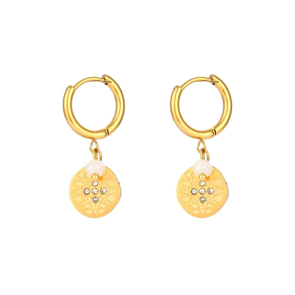 18Kt Gold Plated Monsoon Star and Moonstone Earrings, Coral