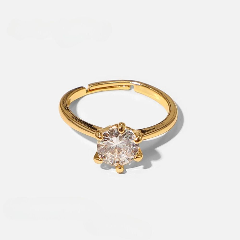 18 KT Gold Plated Cubic Zirconia Paved Solitaire Ring, Orion