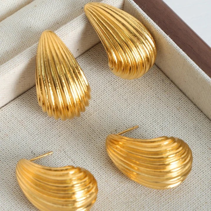 18kt Gold Plated Textured Chunky Waterdrop Earrings, Tira - Inaya Accessories