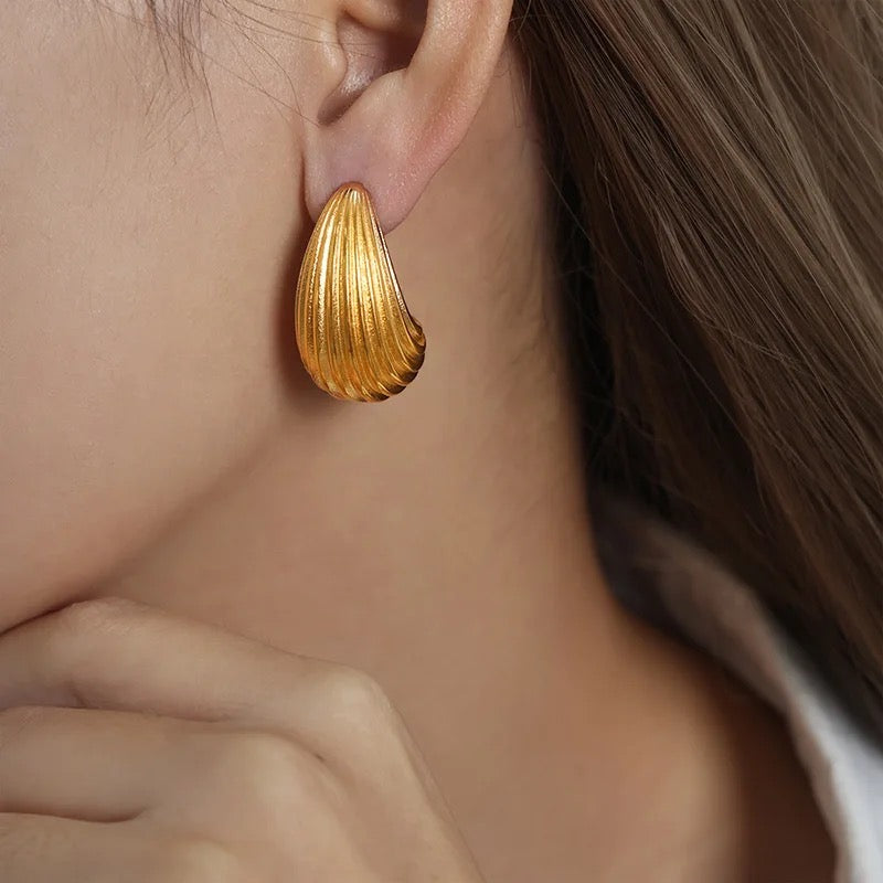 18kt Gold Plated Textured Chunky Waterdrop Earrings, Tira - Inaya Accessories