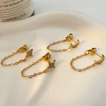 Load image into Gallery viewer, 18kt Gold Plated Demi Fine White Zircon Shining Half Moon Piercing Chain Earrings, Amber
