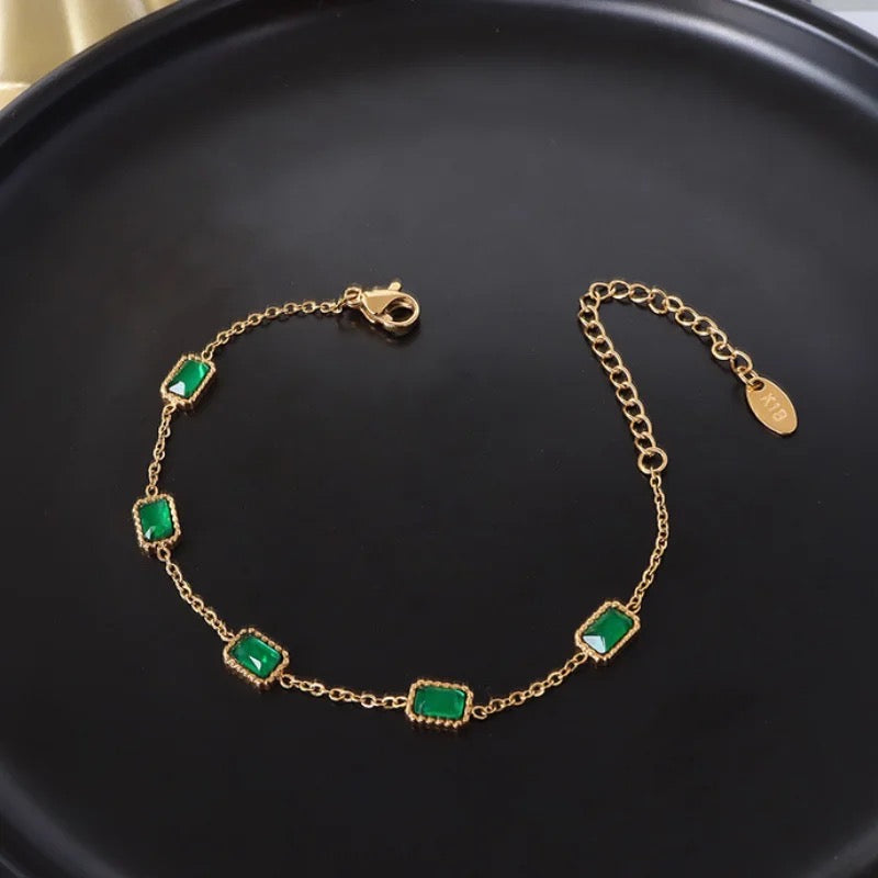 18kt Gold Plated Rectangle Emerald Zircon Bracelet, Navya - Inaya Accessories