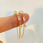 Load image into Gallery viewer, 18kt Gold Plated Demi Fine Tripple White Zircon Piercing Chain Earrings, Lacey
