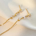 Load image into Gallery viewer, 18kt Gold Plated Demi Fine Tripple White Zircon Piercing Chain Earrings, Lacey
