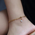 Load image into Gallery viewer, 18kt Gold Plated Paperclip Zircon Heart Droplet Demi Fine Anklet, Blake
