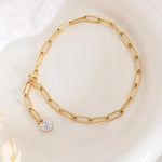 Load image into Gallery viewer, 18kt Gold Plated Paperclip Zircon Heart Droplet Demi Fine Anklet, Blake
