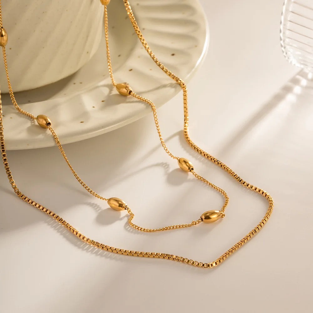 18kt Gold Plated Double Layered Bead Chain, Elle - Inaya Accessories