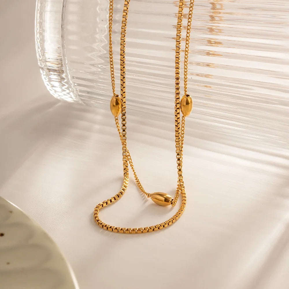 18kt Gold Plated Double Layered Bead Chain, Elle - Inaya Accessories