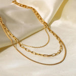 Load image into Gallery viewer, 18kt Gold Plated Triple Layered Snake Paperclip Necklace, Hailey - Inaya Accessories