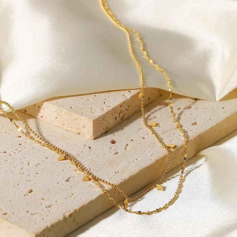 18kt Gold Plated Double Layered Beaded Diamond Necklace, Mia - Inaya Accessories