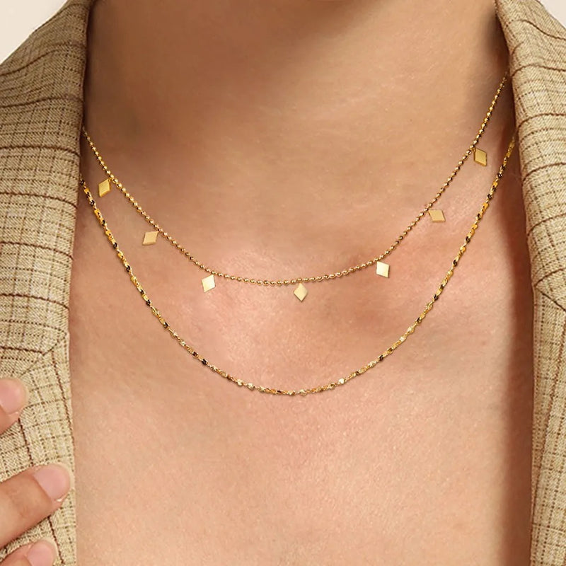 18kt Gold Plated Double Layered Beaded Diamond Necklace, Mia - Inaya Accessories