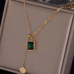Load image into Gallery viewer, 18kt Gold Plated Emerald Link and Beaded Chain Necklace, Piya - Inaya Accessories