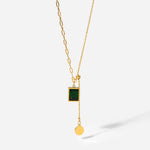 Load image into Gallery viewer, 18kt Gold Plated Emerald Link and Beaded Chain Necklace, Piya - Inaya Accessories
