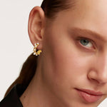 Load image into Gallery viewer, 18kt Gold Plated Pearl Cubic Zirconia Hollow Hoop Earrings, Mahi