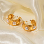 Load image into Gallery viewer, 18kt Gold Plated Matte Statement Pearl Hoop Earrings, Megha
