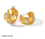 Load image into Gallery viewer, 18kt Gold Plated Matte Statement Pearl Hoop Earrings, Megha