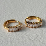 Load image into Gallery viewer, 18kt Gold Plated Demi Fine Multiple White Zircon Piercing Huggie Earrings, Betty
