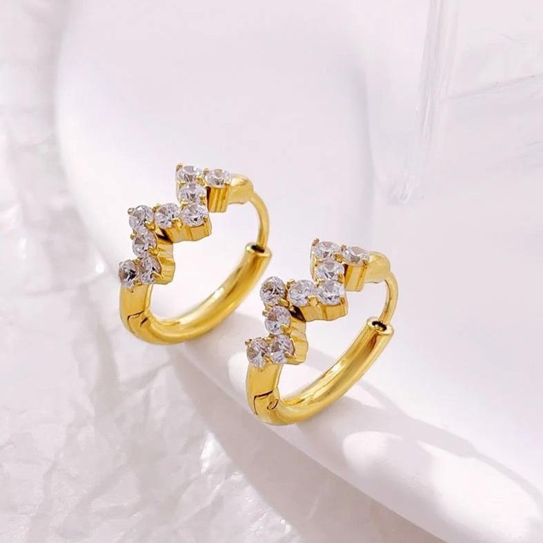 18kt Gold Plated Demi Fine White Zircon Zig Zag Piercing Huggie Earrings, Berry