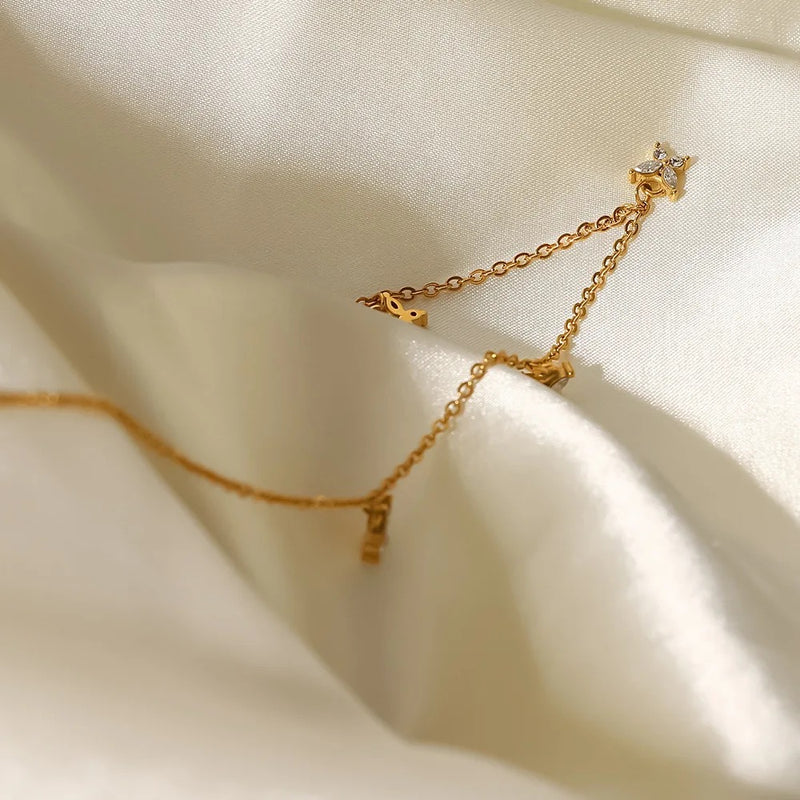 18kt Gold Plated Butterfly Choker Cubic Zirconia Charm Necklace, Titly