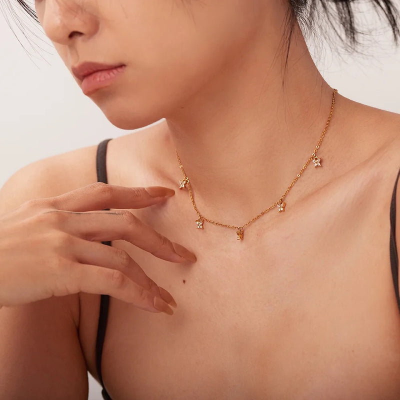 18kt Gold Plated Butterfly Choker Cubic Zirconia Charm Necklace, Titly