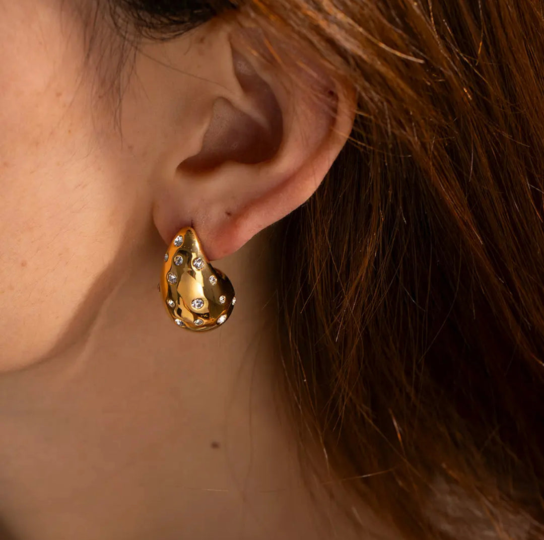 18kt Gold Plated Cubic Zirconia Studded Teardrop Earrings, Atlas