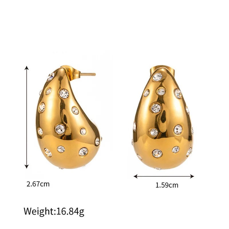 18kt Gold Plated Cubic Zirconia Studded Teardrop Earrings, Atlas