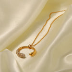 Load image into Gallery viewer, 18kt Gold Plated Cubic Zirconia Crescent Necklace, Celena