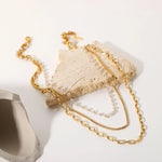 Load image into Gallery viewer, 18kt Gold Plated Multilayered Pearl and Linkchain Necklace, Meagan