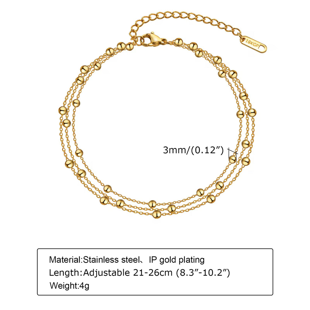 18kt Gold Plated Triple Layer Beaded Balls Anklet, Vera