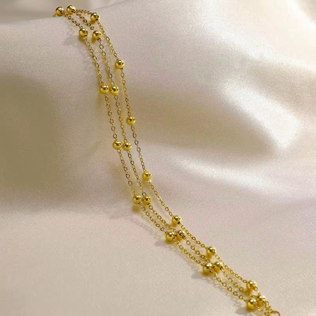 18kt Gold Plated Triple Layer Beaded Balls Anklet, Vera