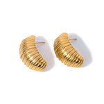 Load image into Gallery viewer, 18kt Gold Plated Classic Texture Croissant Stud Earrings, Rebecca Pearson
