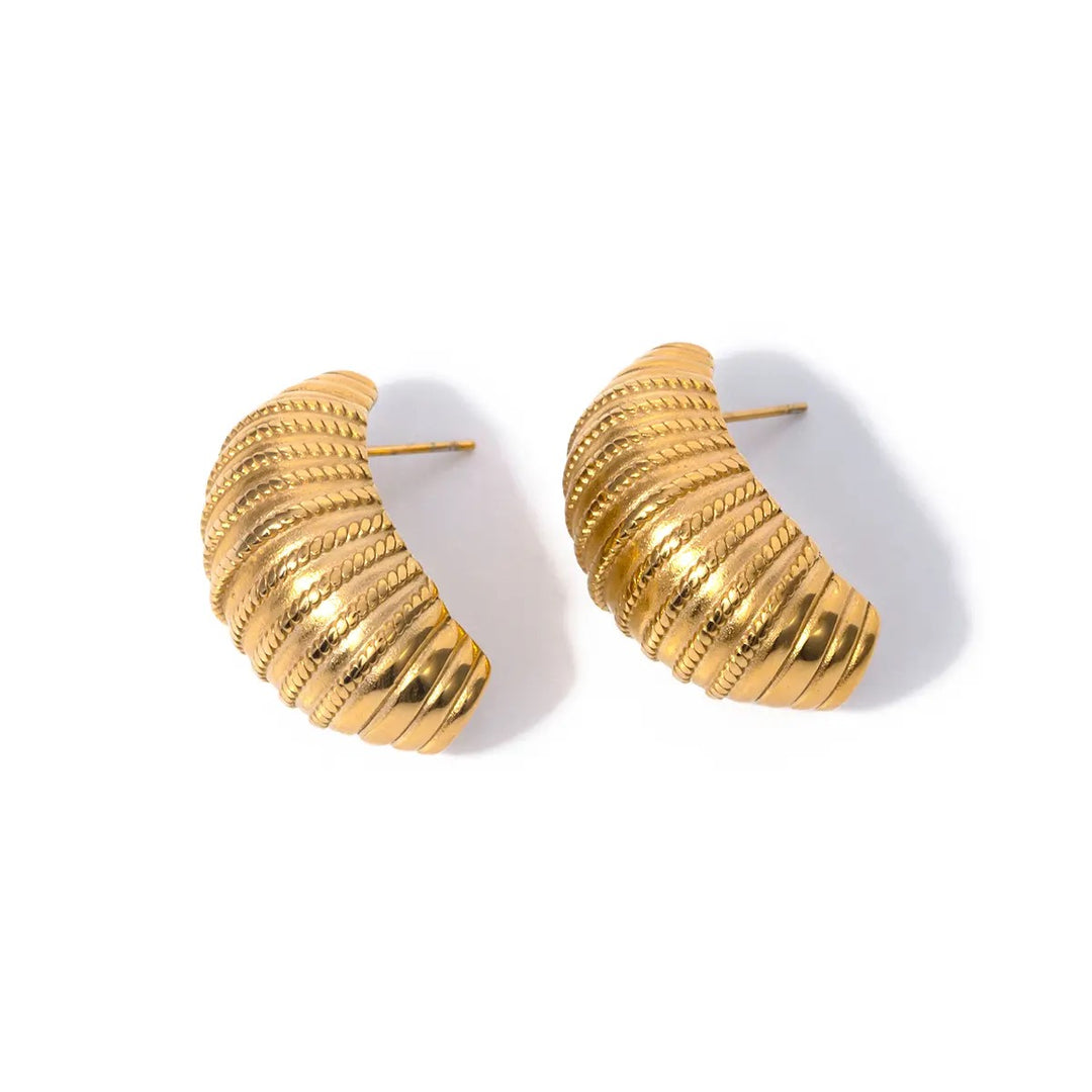18kt Gold Plated Classic Texture Croissant Stud Earrings, Rebecca Pearson